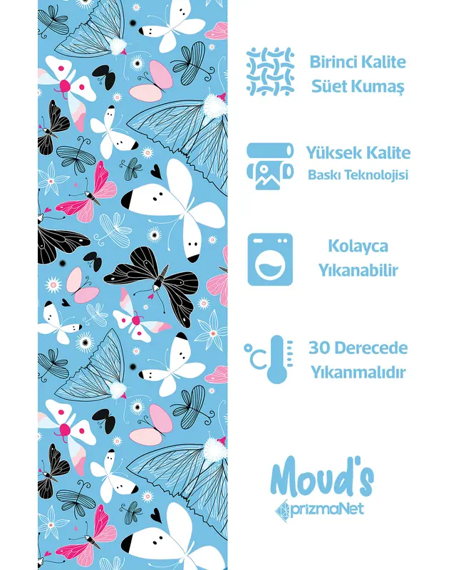 Blue Butterflies Round Easy-Care Suede-Feel Tablecloth - MSY-08 - 2