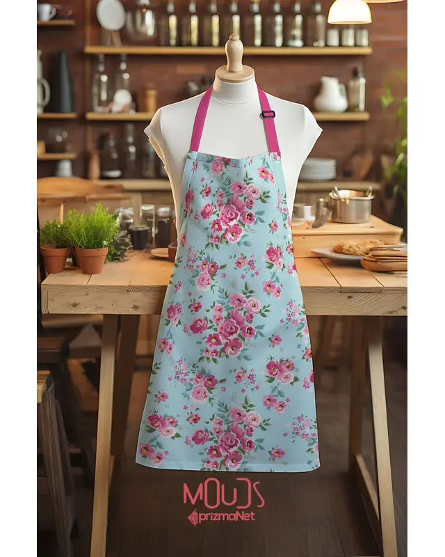 Süet Dokulu Kumaş Madame Spring Desenli Mutfak Önlüğü, Aşçı Önlüğü, Garson Önlüğü, Restoran Önlük