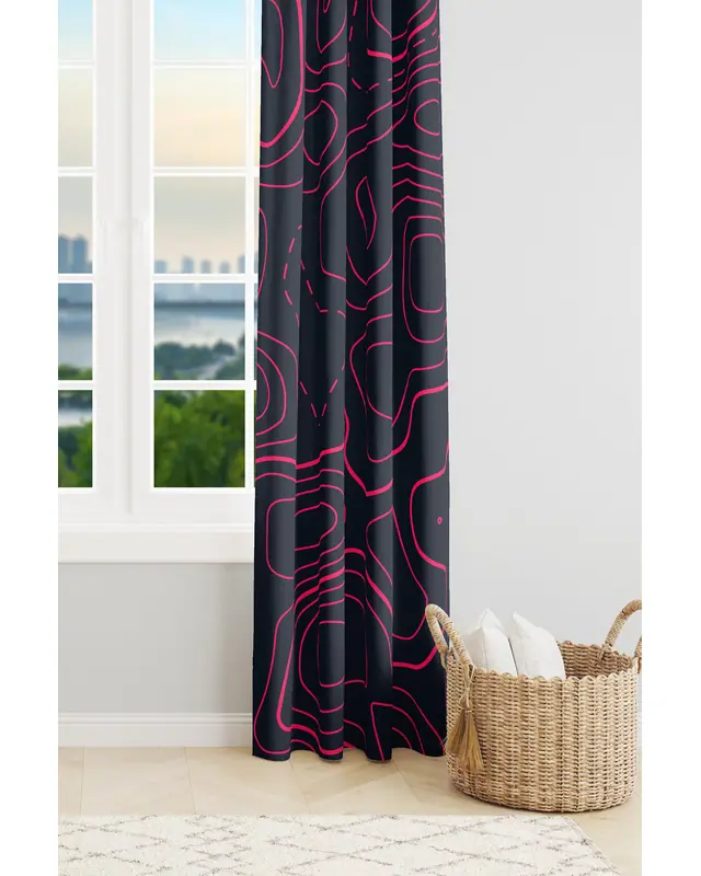 Wave Fuchsia Patterned Suede Living Room Decorative Curtain Pencil Pleat - Single Panel - PRD-1097-TK