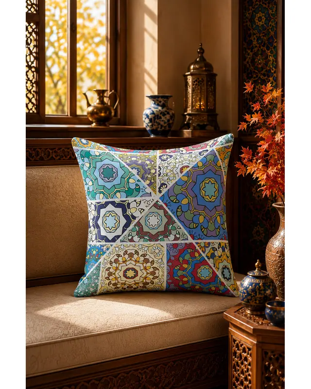 Double-Sided Printed Mosque Tales Pattern Set of 4 Coordinated Suede Cushion Cover - 6