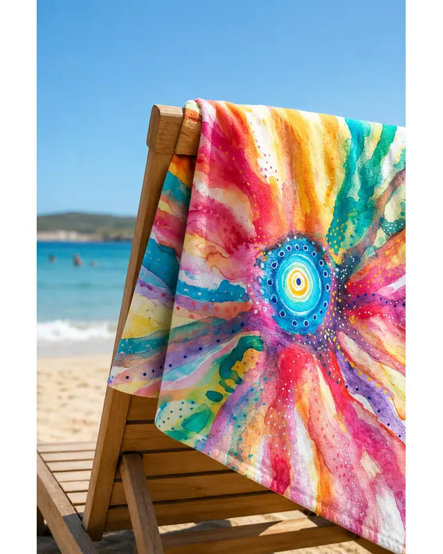 Dijital Baskılı 70x150cm Tılsımlı Güneş Desenli Plaj Havlusu - Banyo Havlusu - Deniz Havlusu - 4