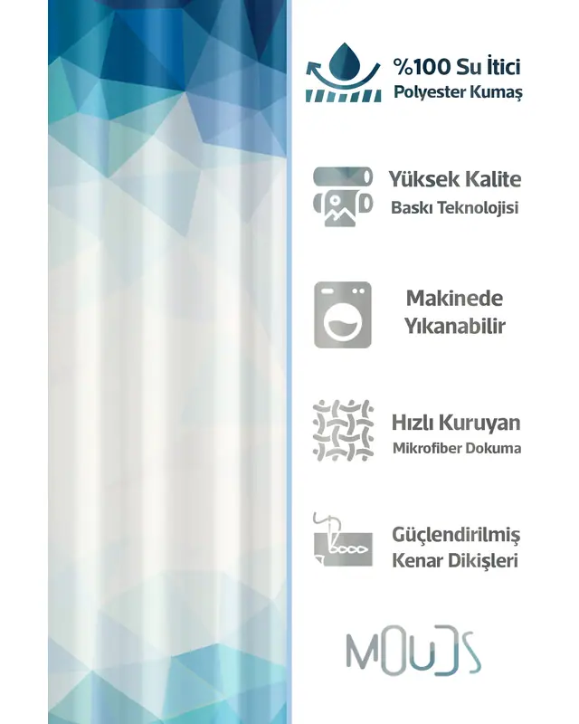 Shower Curtain, Blue Diamond Patterned Shower Curtain, Bathtub Curtain, Rings Included 175x200cm - BP-17 - 2
