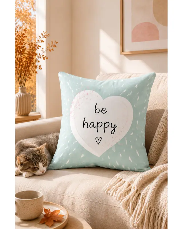Mouds Set of 4 Be Happy Pattern Decorative Cushion Cover Set 43x43 cm - 7