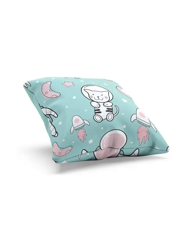 2'li Astronaut Cat Pattern Double-Sided Printed Suede Cushion Cover Set - 6