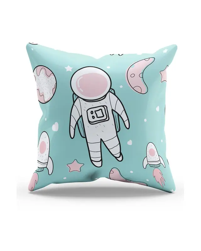 2'li Astronaut Cat Pattern Double-Sided Printed Suede Cushion Cover Set - 2