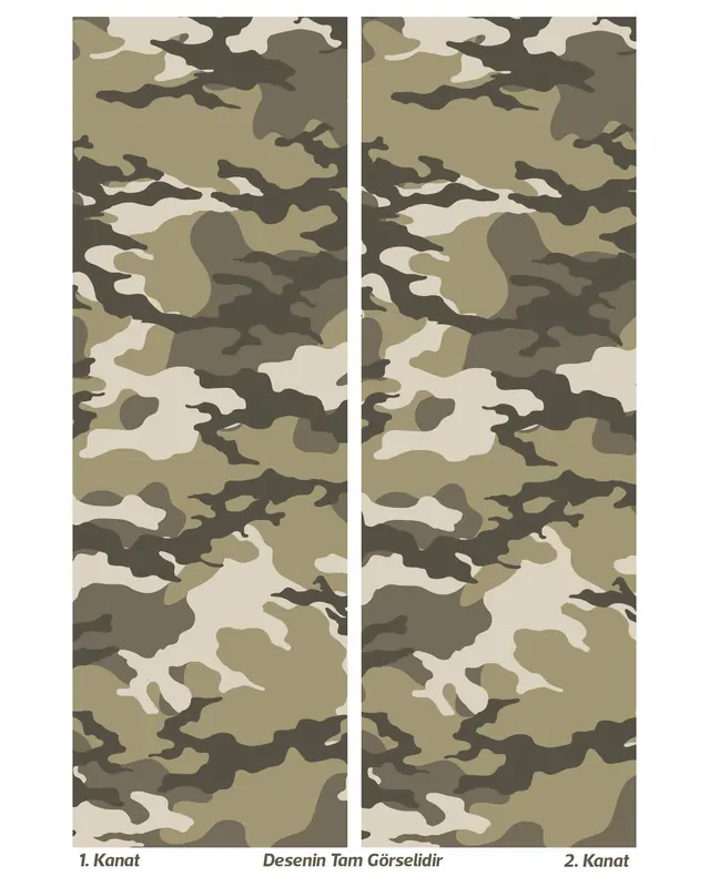 Green Camouflage Patterned Suede Living Room Decorative Curtain Printed Pencil Pleat Body 10 - Set of 2 Panels - PRD-1089 - 2