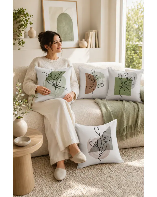 Double-Sided Printed Megu Pattern Set of 4 Coordinated Suede Cushion Cover - 2