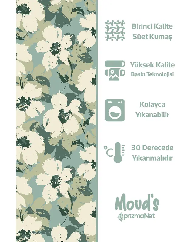 Green Floral Pattern Printed Suede Table Runner - 3