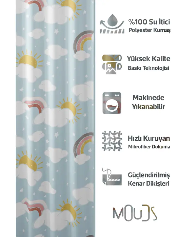 Shower Curtain, Rainbow and Solar Patterned Shower Curtain, Bathtub Curtain, Rings Included 175x200cm - BP-11 - 2