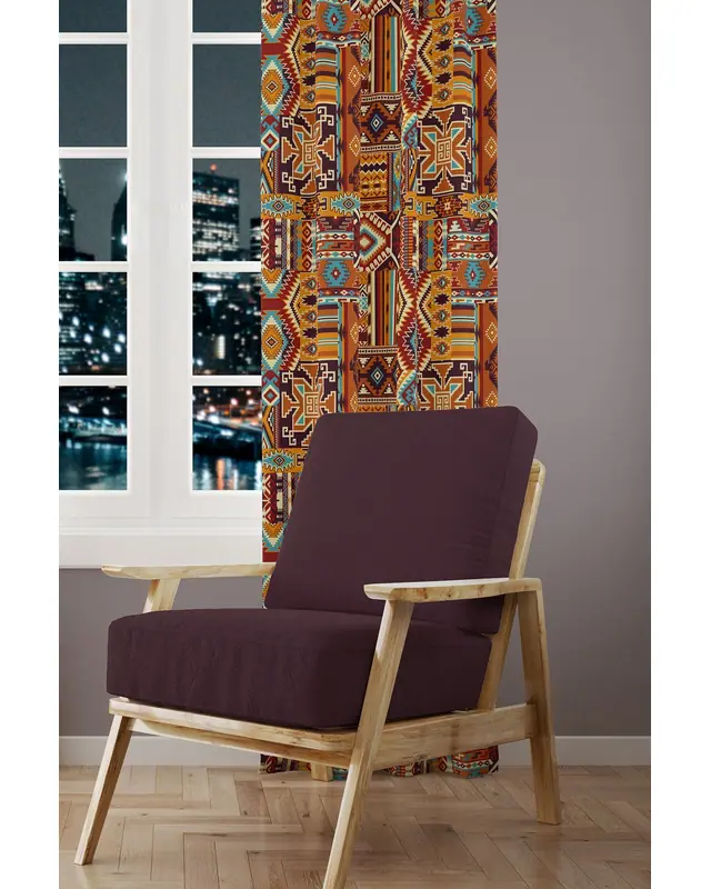 Ethnic Kilim Patterned Suede Living Room Decorative Curtain Printed Pencil Pleat - Single Panel - PRD-1019-TK - 2