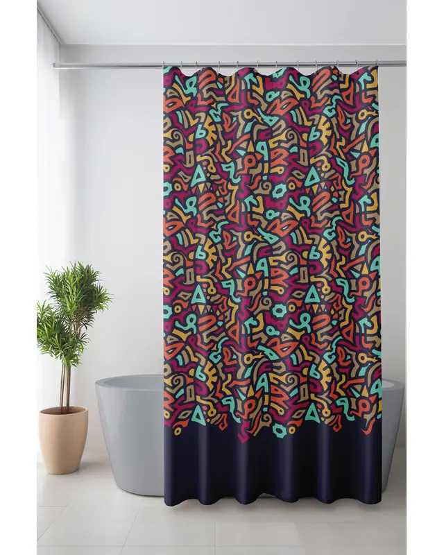 Shower Curtain, Color Wave Patterned Shower Curtain, Bathtub Curtain, Rings Included 175x200cm - BP-45 - 2