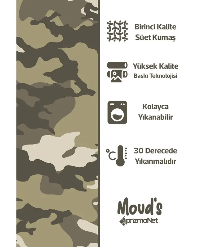 Yeşil Kamuflaj Desenli Yuvarlak Süet Dertsiz Masa Örtüsü - 2