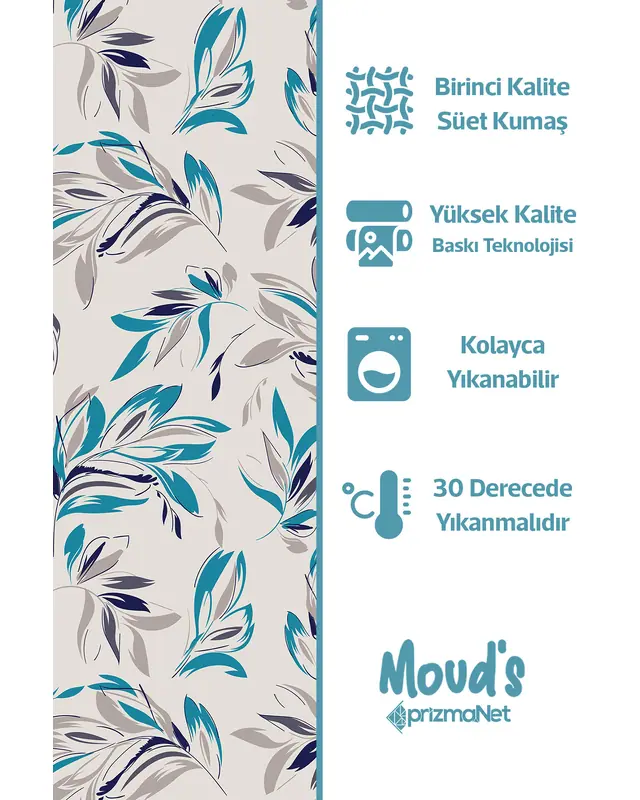 Blue Floral Pattern Printed Suede Table Runner - 3