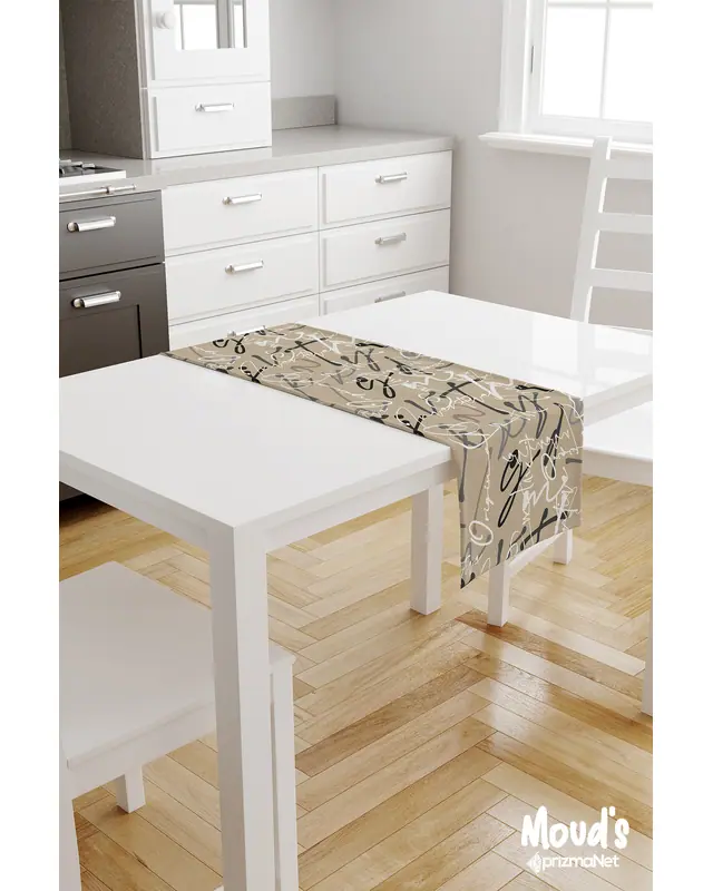 Imza Pattern Printed Suede Table Runner - 2