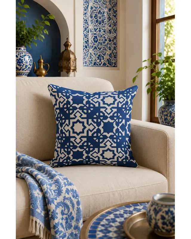 Double-Sided Printed Navy Vintage Pattern Set of 4 Coordinated Suede Cushion Cover - 6