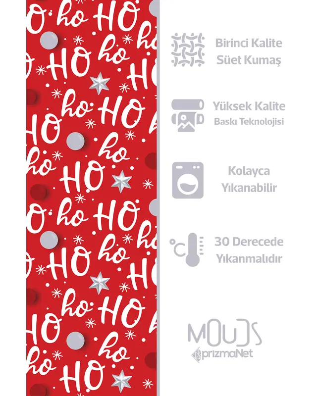 Ho Ho Ho Yılbaşı Desenli Yuvarlak Süet Dertsiz Masa Örtüsü - 4