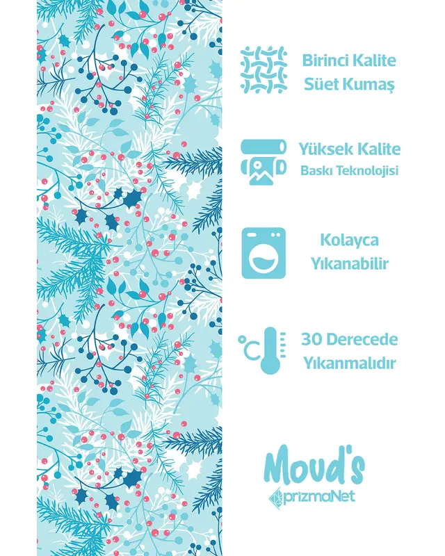 Kış Dalları Desenli Yuvarlak Süet Dertsiz Masa Örtüsü - 3