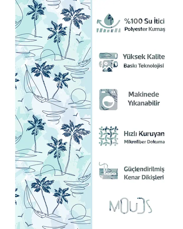 Blue Palm Trees Pattern Cushion Cover Water-Resistant Wipe-Clean Digitally Printed Garden Decor - 2