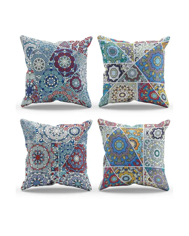 Double-Sided Printed Mosque Tales Pattern Set of 4 Coordinated Suede Cushion Cover - 3