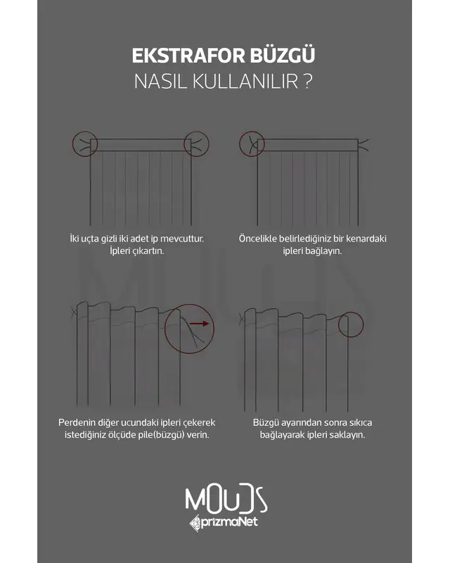 Beyaz Semboller Desenli Süet Oturma Odası Salon Fon Perde Baskılı Ekstrafor Büzgü 2 Kanat PRD-1076 - 4