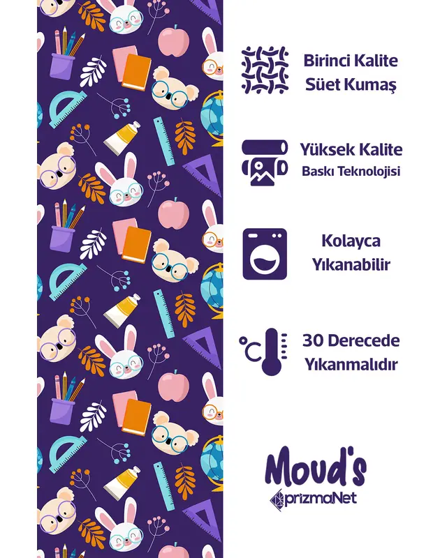 Purple Student Koala And Rabbit Rectangular Easy-Care Suede-Feel Tablecloth - MS-152 - 2