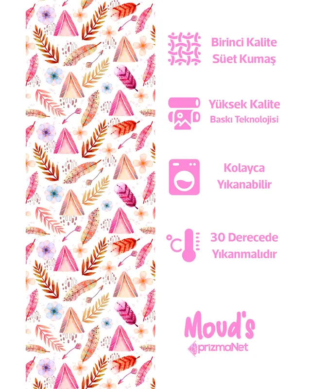 Pink Bohemian Pattern Printed Suede Table Runner - 2