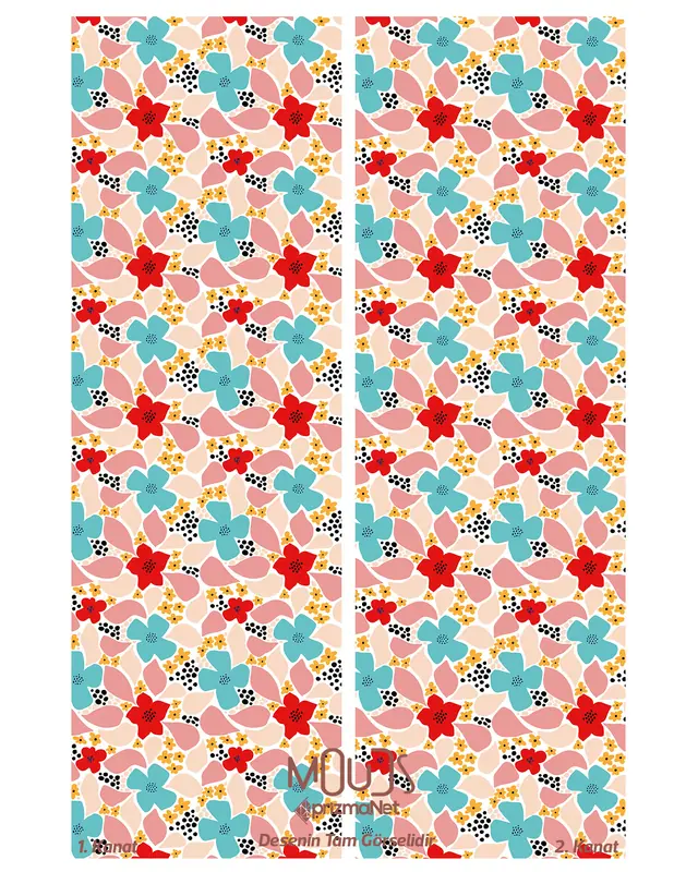 Vibrant Colorful Flowers Patterned Suede Living Room Decorative Curtain Pencil Pleat - Set of 2 Panels - PRD-1033 - 3