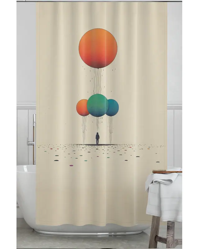 Banyo Perdesi, Yalnız Balon Desenli Duş Perdesi, Küvet Perdesi, Halka Hediyeli 175x200cm BP-36