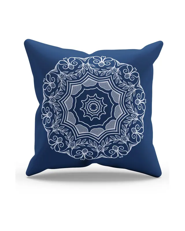 Navy Mandala Line Pattern Double-Sided Printed Suede Cushion Cover