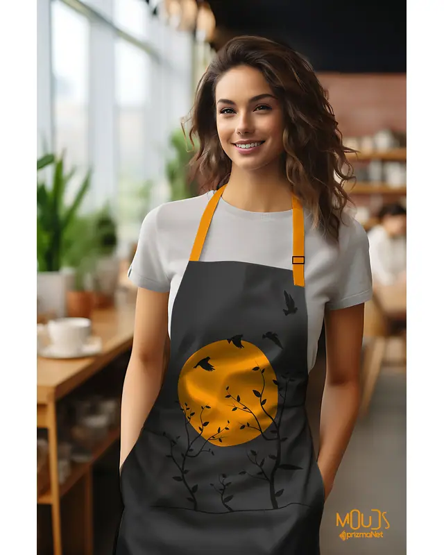 Suede Textured Fabric Japanese Sun 2 Patterned Kitchen Apron, Chef Apron, Waiter Cover, Restaurant Apron - MTF-42 - 2
