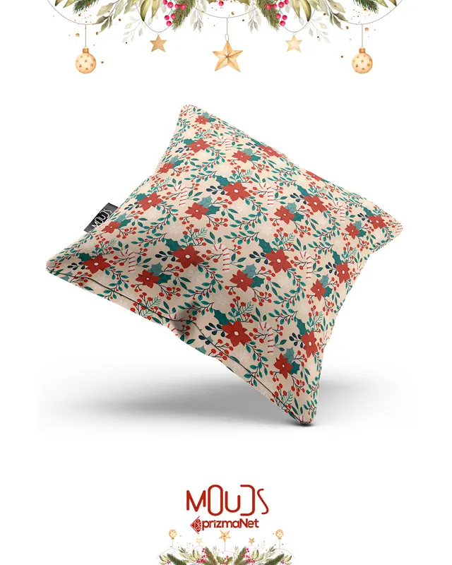 Double-Sided Printed Kokina Çiçeği Christmas Pattern Cushion Cover Suede New Year - PL1129 - 4