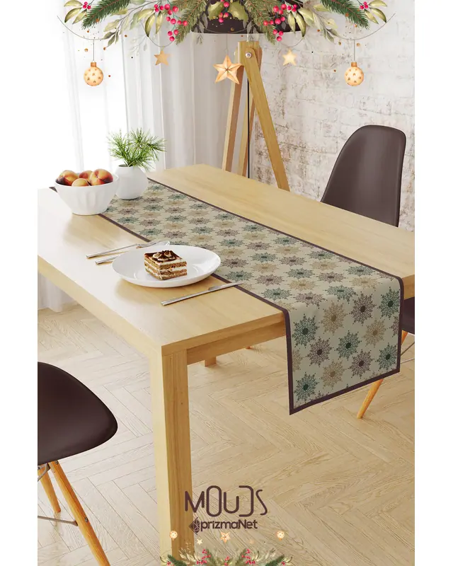 Beige Snowflakes Christmas Pattern Table Runner Easy-Care Suede Textured Fabric New Year - 2