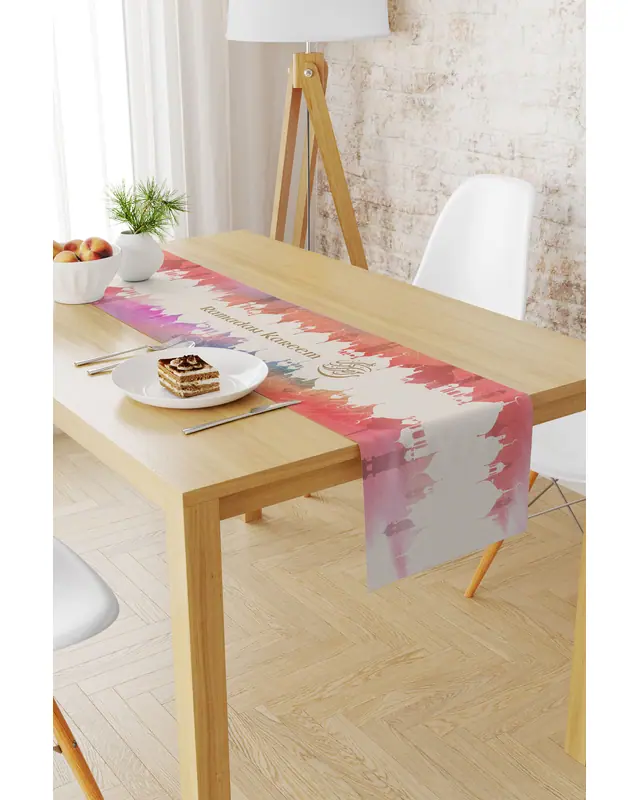 Ramazan Desenli 40X140 Runner Masa Örtüsü, Dertsiz Süet Dokulu Runner, Leke Tutmaz Runner