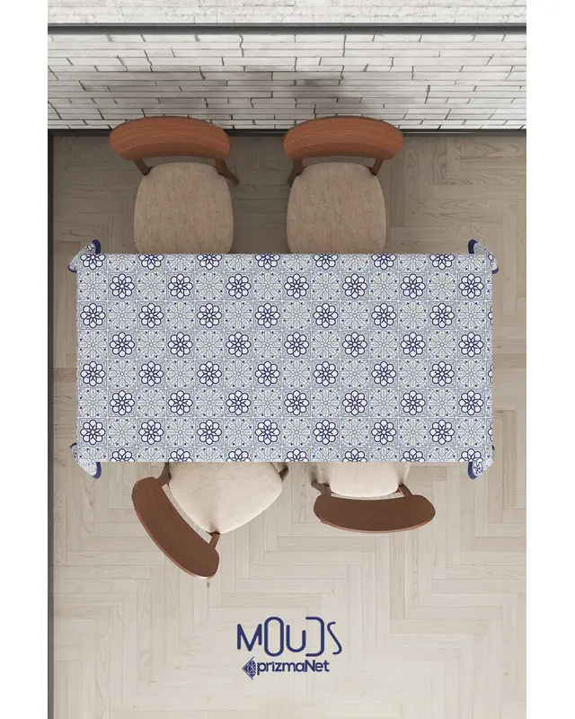 Smoky Grey Ornament Islamic Rectangular Easy-Care Suede-Feel Tablecloth - MS-232 - 6
