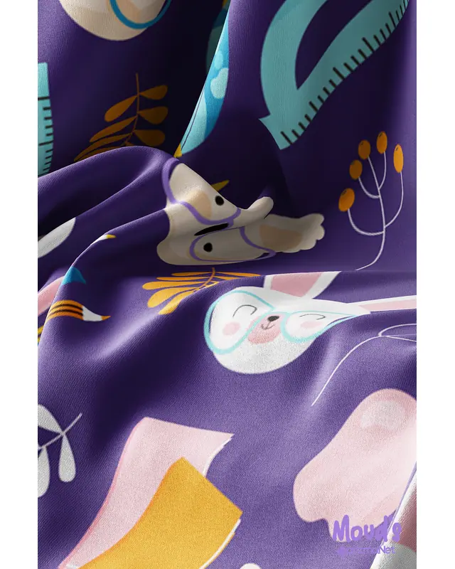 Purple Student Koala And Rabbit Rectangular Easy-Care Suede-Feel Tablecloth - MS-152 - 3