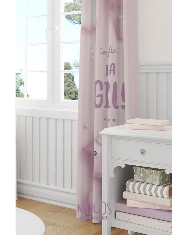 Pink Girl Patterned Decorative Curtain Kids' and Baby Room Digital Printed Suede Pencil Pleat - Single Panel - PRD-51-TK - 3