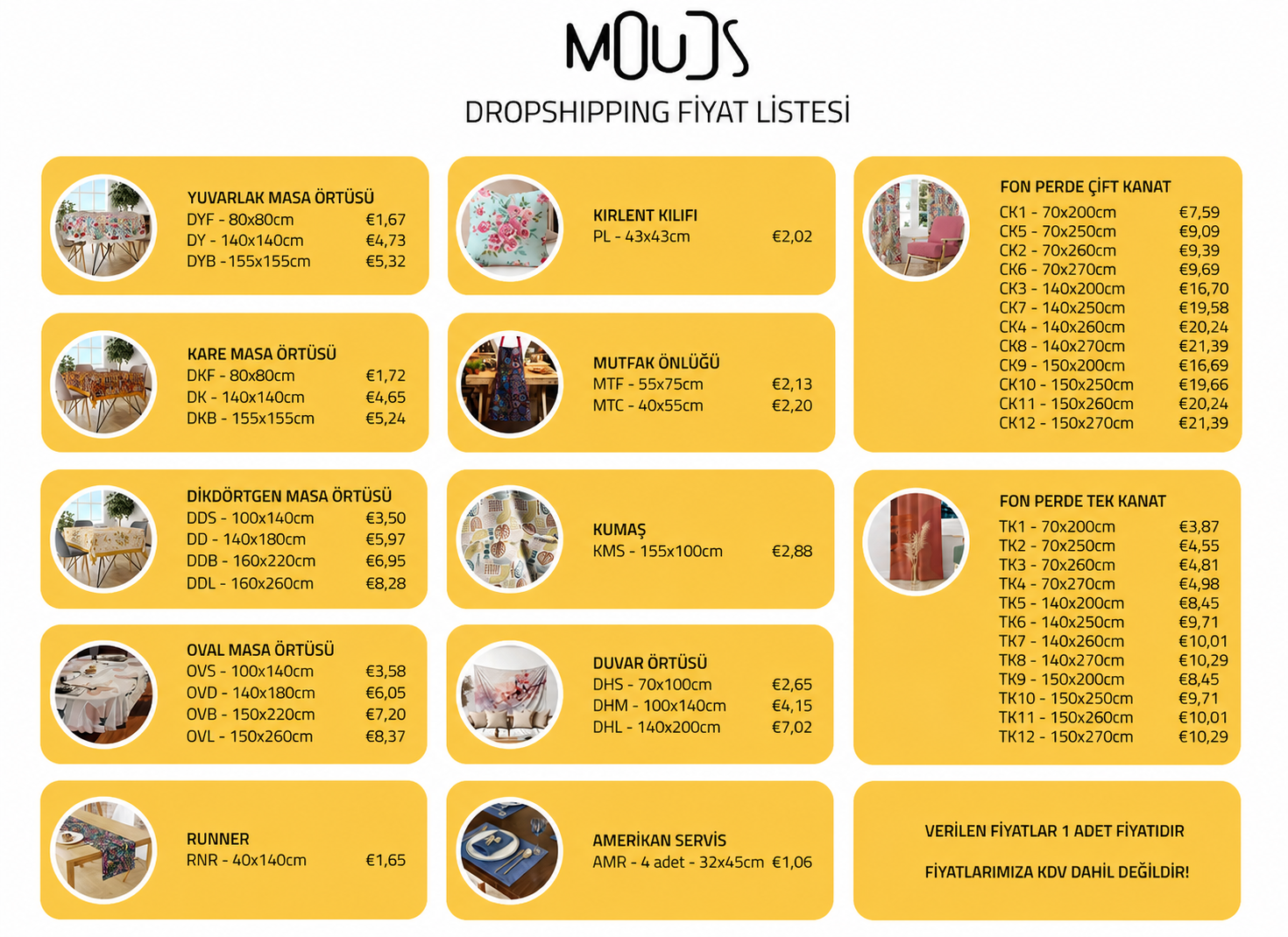 Mouds dropshipping fiyat listesi