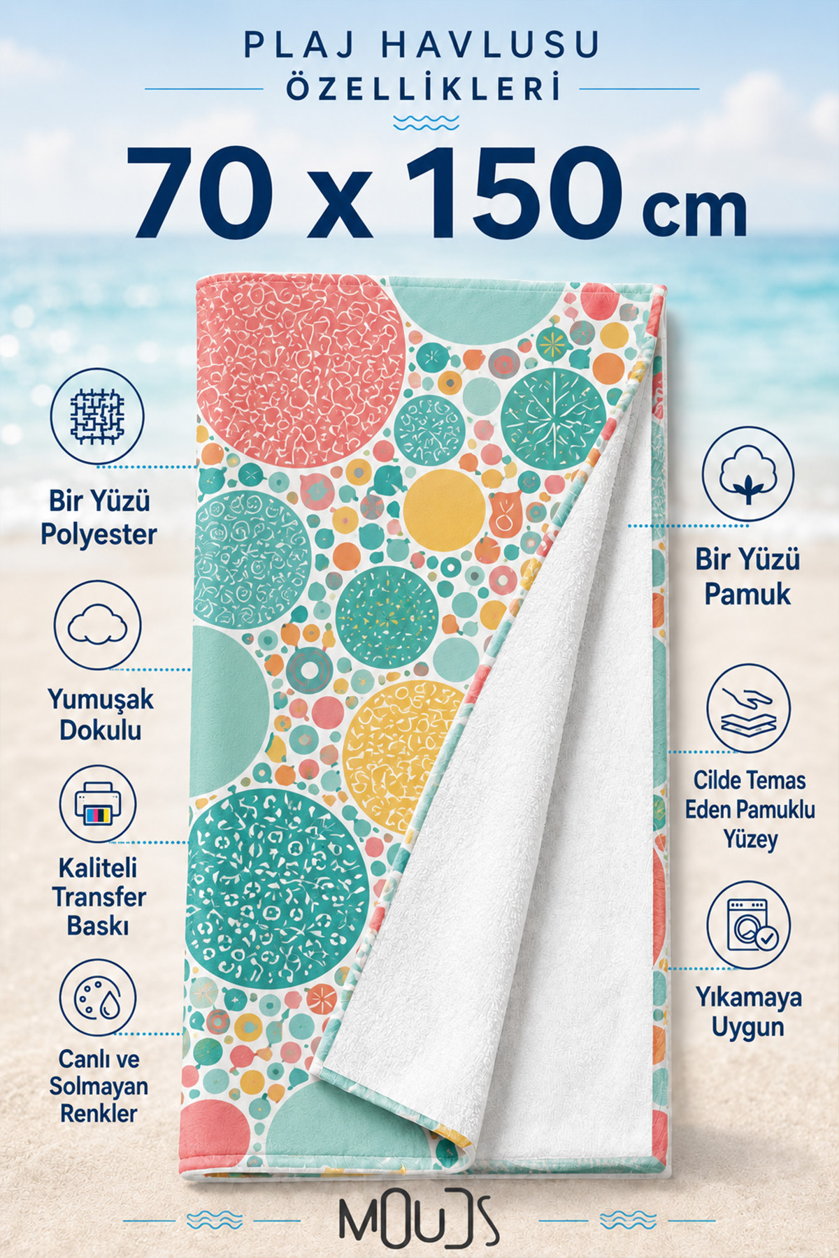 Dijital Baskılı 70x150cm Renkli Terrazzo Desenli Plaj Havlusu - Banyo Havlusu - Deniz Havlusu