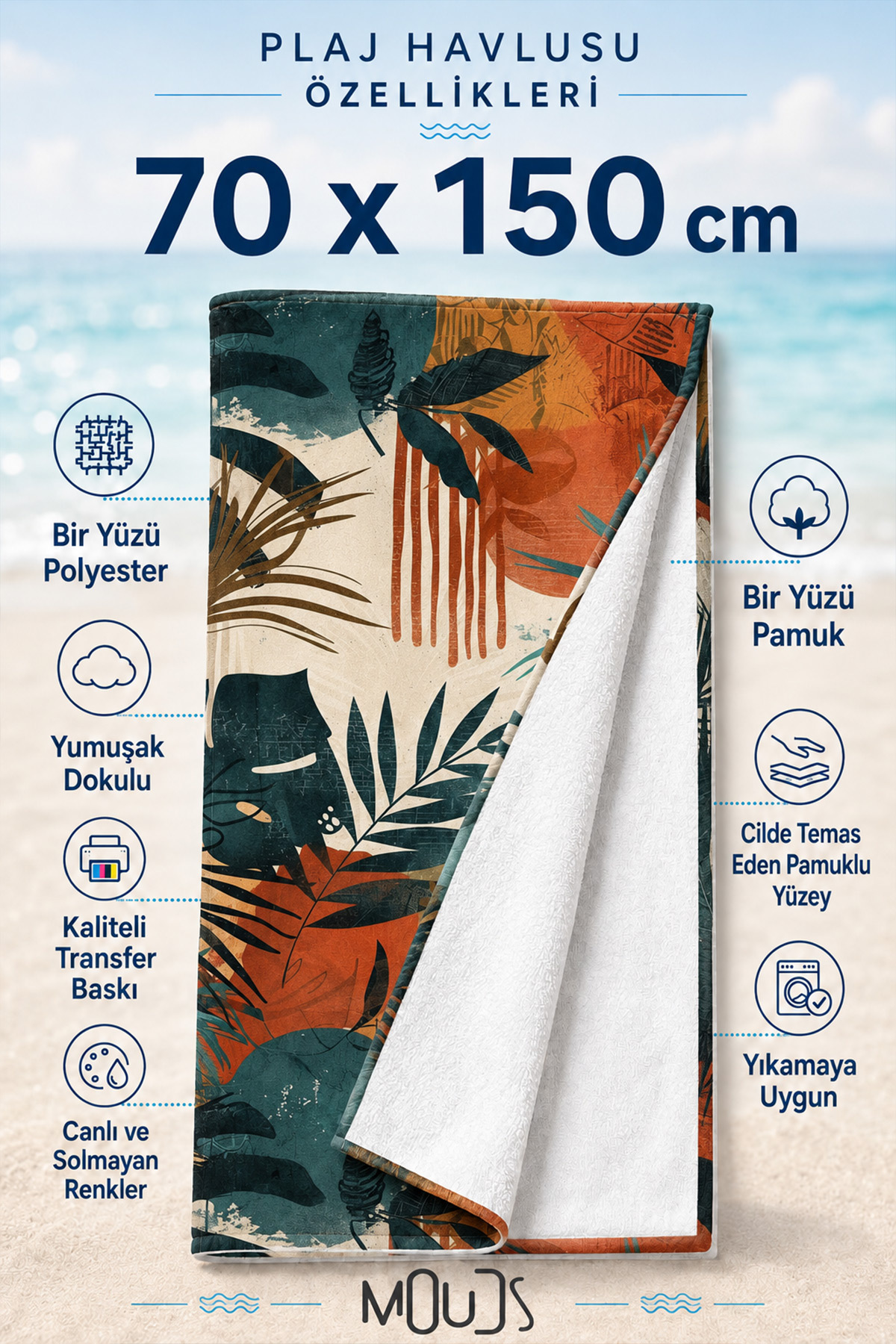 Dijital Baskılı 70x150cm Mistik Orman Desenli Plaj Havlusu - Banyo Havlusu - Deniz Havlusu
