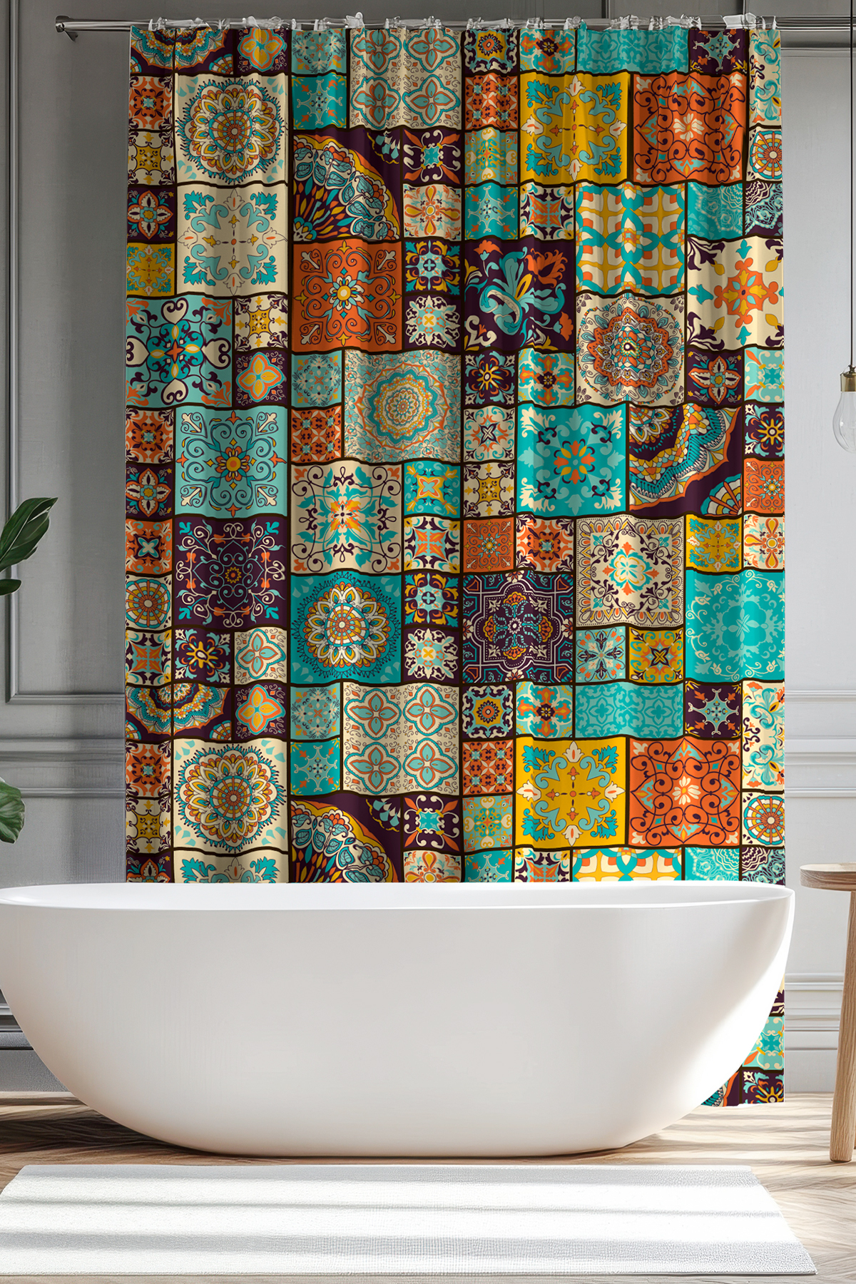 Banyo Perdesi, Osmanlı Desenli Duş Perdesi, Küvet Perdesi, Halka Hediyeli 175x200cm BP-60