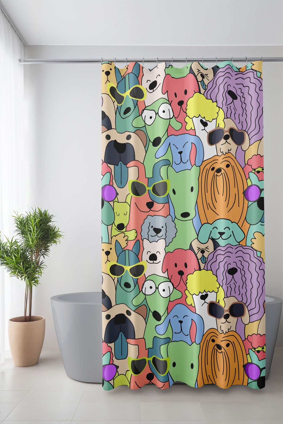 Banyo Perdesi, Pati Karnavalı Desenli Duş Perdesi, Küvet Perdesi, Halka Hediyeli 175x200cm BP-84
