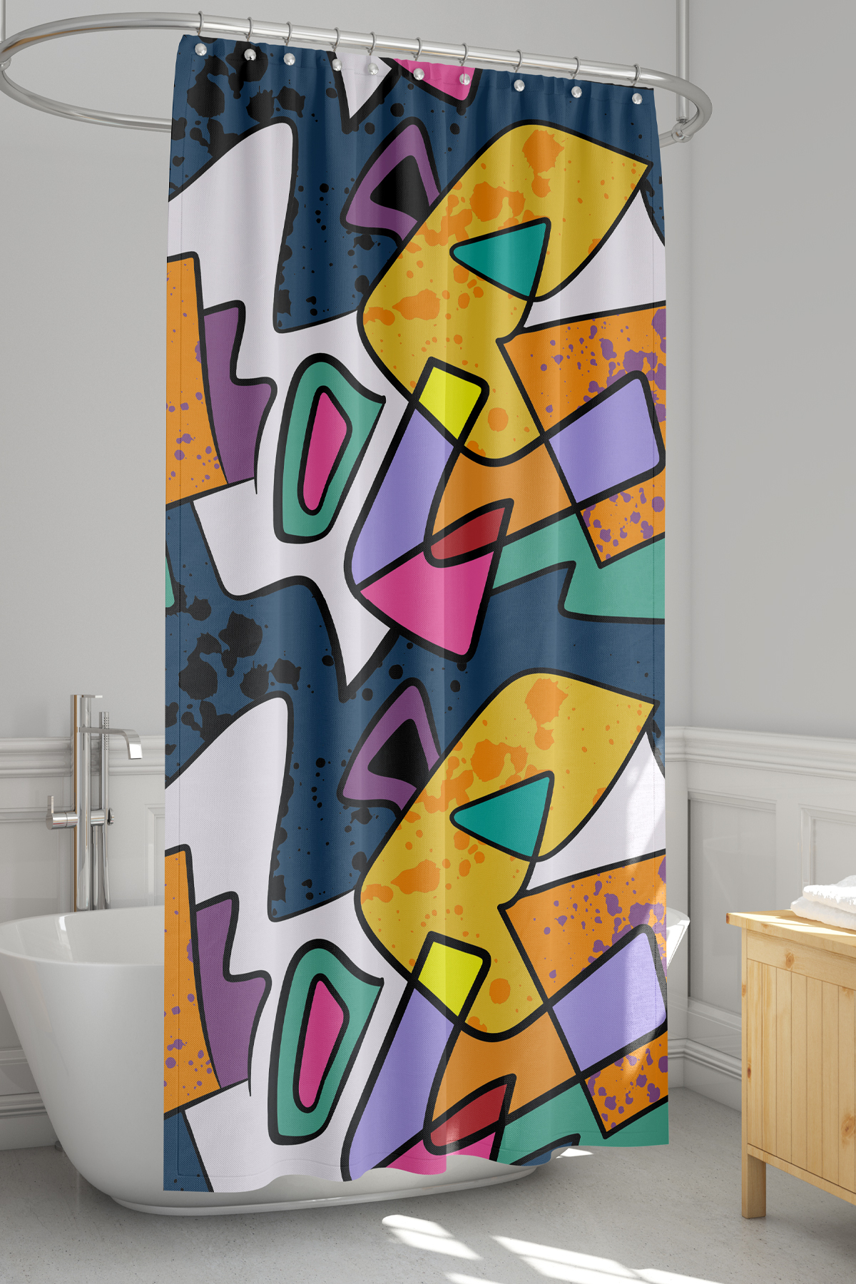 Banyo Perdesi, Artboard 2 Desenli Duş Perdesi, Küvet Perdesi, Halka Hediyeli 175x200cm BP-68