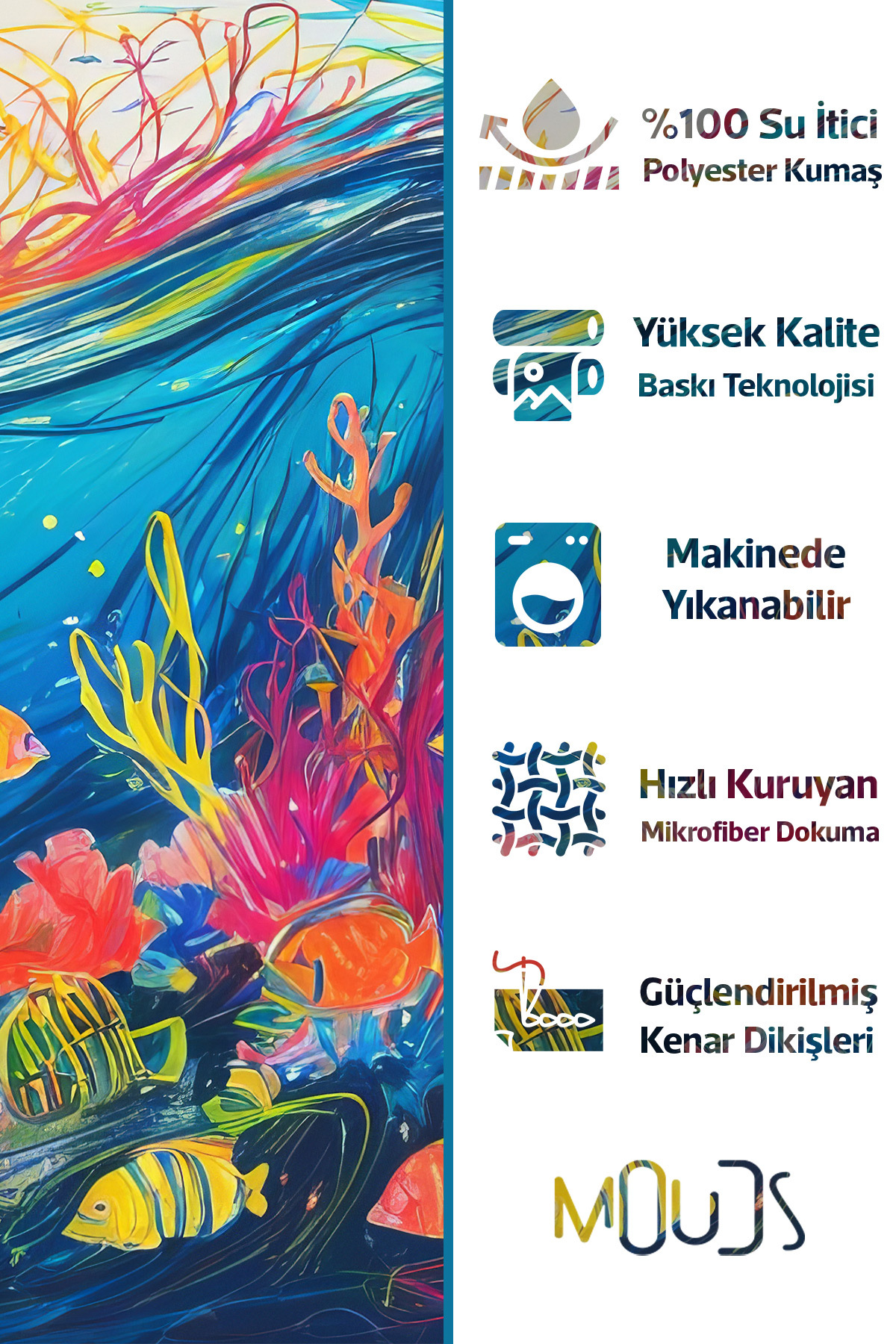 Banyo Perdesi, Renkli Balıklar Desenli Duş Perdesi, Küvet Perdesi, Halka Hediyeli 175x200cm BP-01