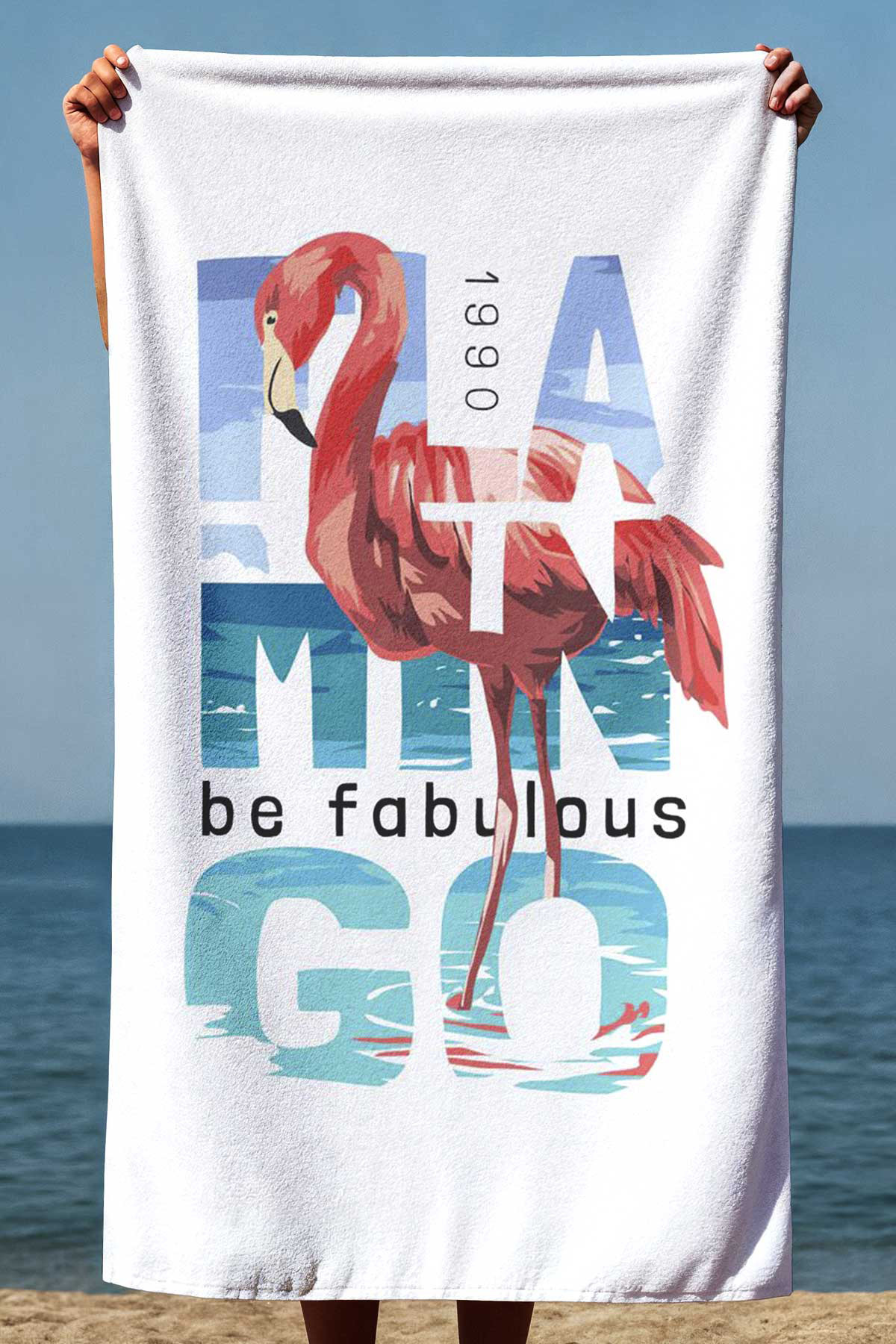 Dijital Baskılı 70x150cm Flamingo Desenli Plaj Havlusu - Banyo Havlusu - Deniz Havlusu - 4