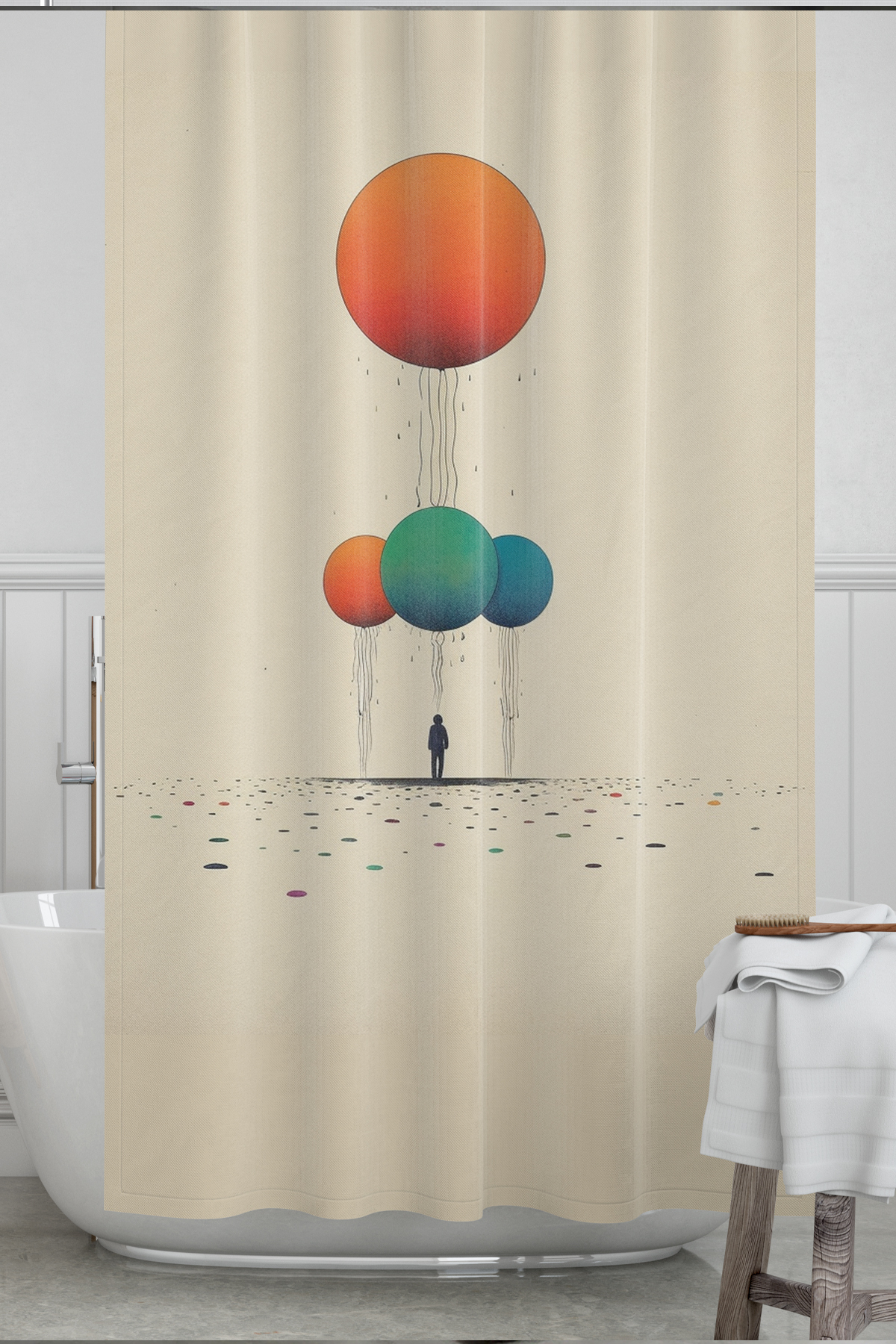 Banyo Perdesi, Yalnız Balon Desenli Duş Perdesi, Küvet Perdesi, Halka Hediyeli 175x200cm BP-36
