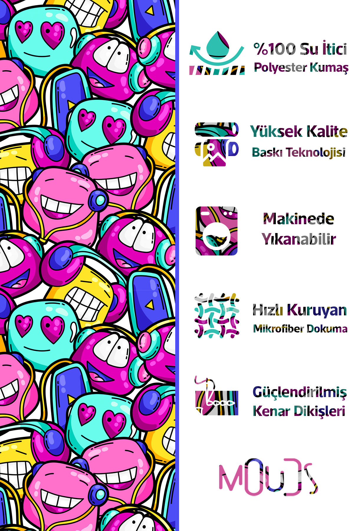 Banyo Perdesi, Sevimli Emoji Desenli Duş Perdesi, Küvet Perdesi, Halka Hediyeli 175x200cm BP-69