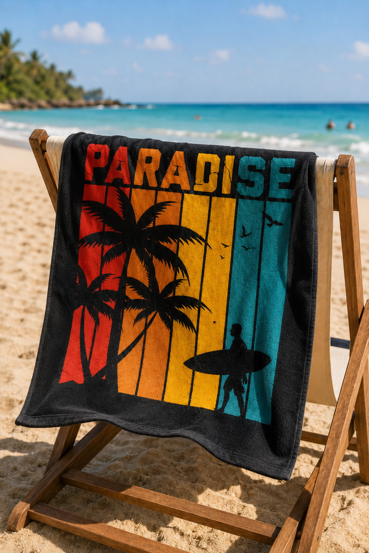 Dijital Baskılı 70x150cm Paradise Desenli Plaj Havlusu - Banyo Havlusu - Deniz Havlusu - 3