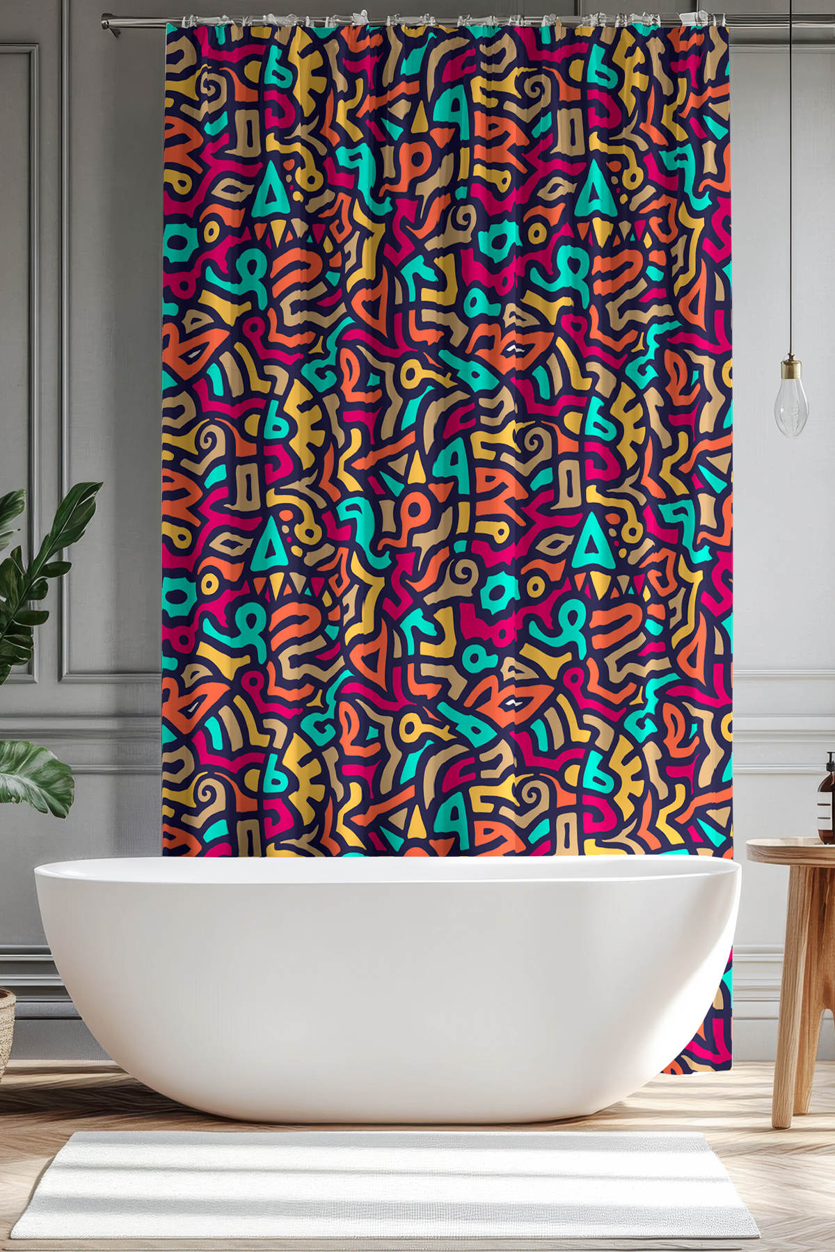Banyo Perdesi, Renk Dalgası Desenli Duş Perdesi, Küvet Perdesi, Halka Hediyeli 175x200cm BP-45
