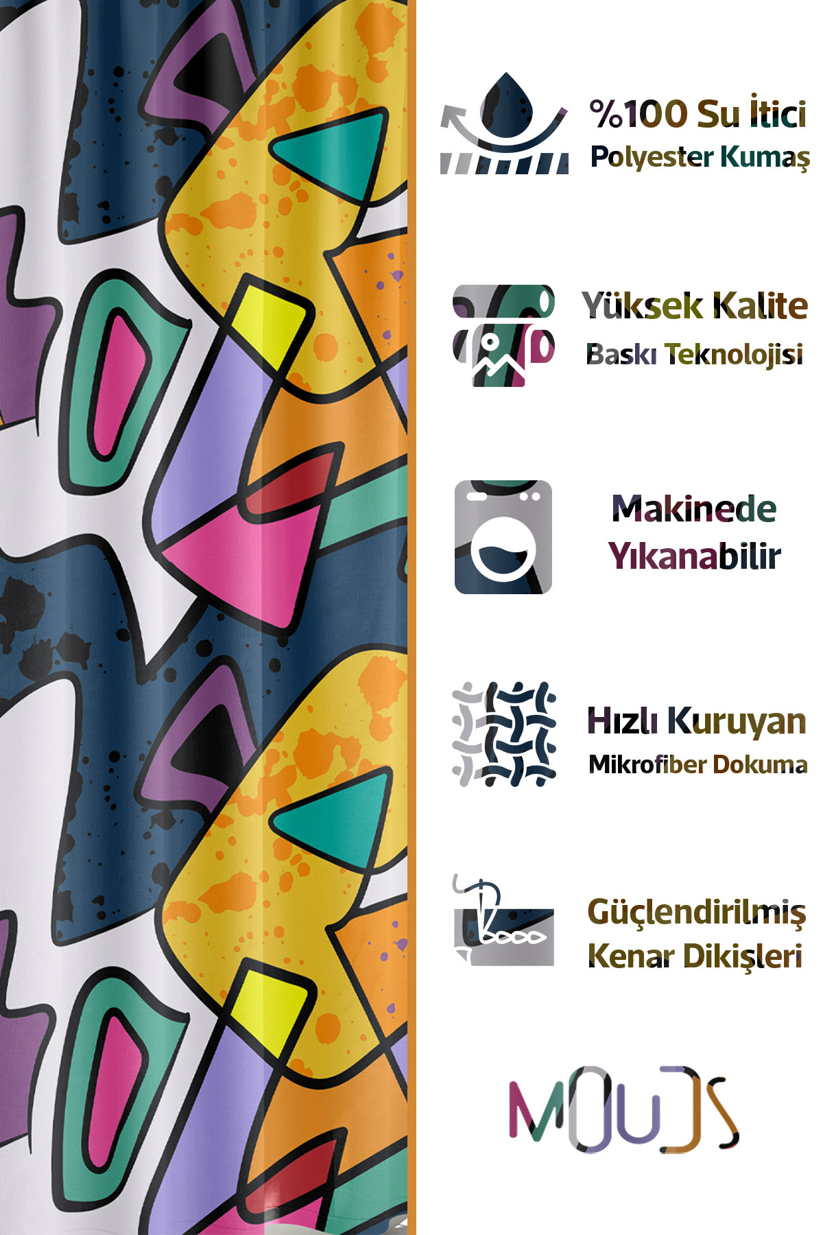 Banyo Perdesi, Artboard 2 Desenli Duş Perdesi, Küvet Perdesi, Halka Hediyeli 175x200cm BP-68