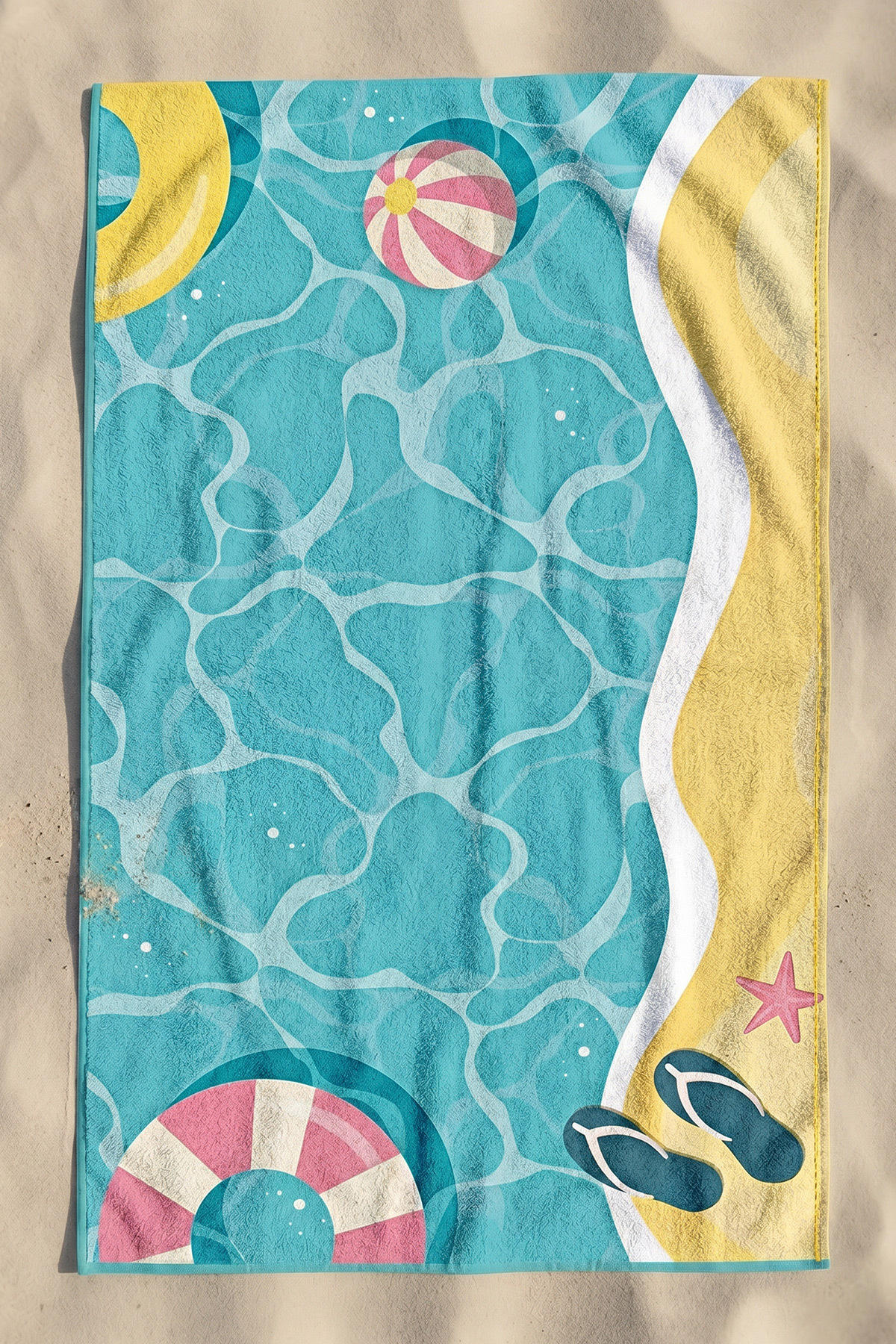 Dijital Baskılı 70x150cm Mavi Tatil Desenli Plaj Havlusu - Banyo Havlusu - Deniz Havlusu - 5